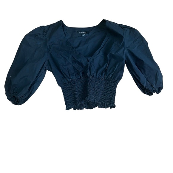 Intermix Scarlet Puff Sleeve Poplin Top Black Dress 3/4 sleeve size medium - Picture 3 of 9